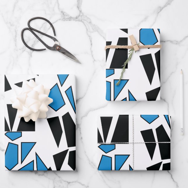 Feuille De Papier Cadeau Motif de vitrail teinté bleu noir (Recto)