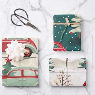 Feuille De Papier Cadeau Motif de voiture de Noël
