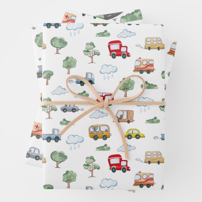 Feuille De Papier Cadeau Motif de voitures (En situation)