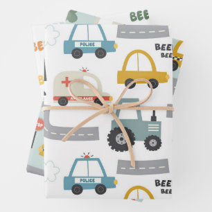 Feuille De Papier Cadeau Motif de voitures pour enfants 