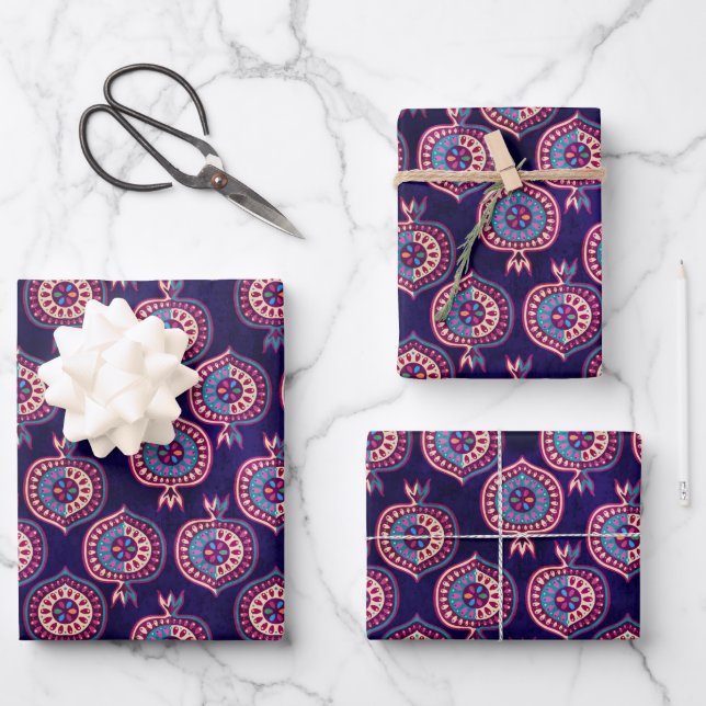Feuille De Papier Cadeau Motif décoratif de grenade (Recto)