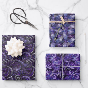 Feuille De Papier Cadeau Motif d'élégance de Noël violet Accent d'argent