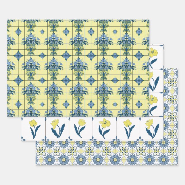 Feuille De Papier Cadeau Motif Delft Tile (Lot)