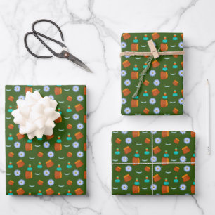 Feuille De Papier Cadeau Motif d'équipement de bûcheron Souche d'arbre Vert
