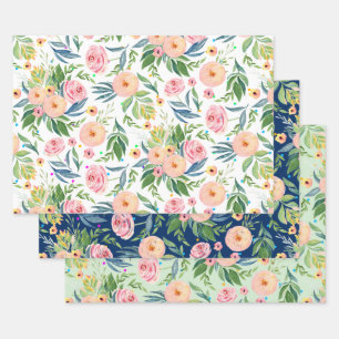 Feuille De Papier Cadeau Motif des aquarelles de pivoines roses