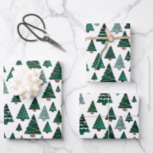 Feuille De Papier Cadeau Motif des arbres de Noël verts
