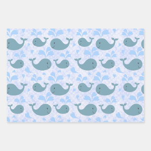 Feuille De Papier Cadeau Motif des baleines bleues