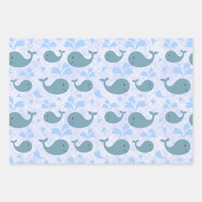 Feuille De Papier Cadeau Motif des baleines bleues (Devant)