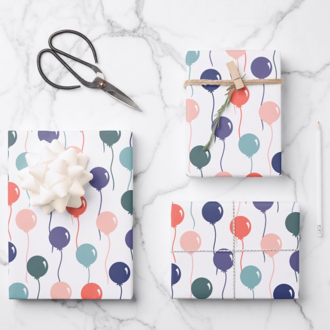 Feuille De Papier Cadeau Motif des ballons d'anniversaire colorés (Recto)
