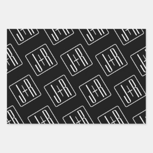 Feuille De Papier Cadeau Motif des initiales Mariages modernes Noir & Bla