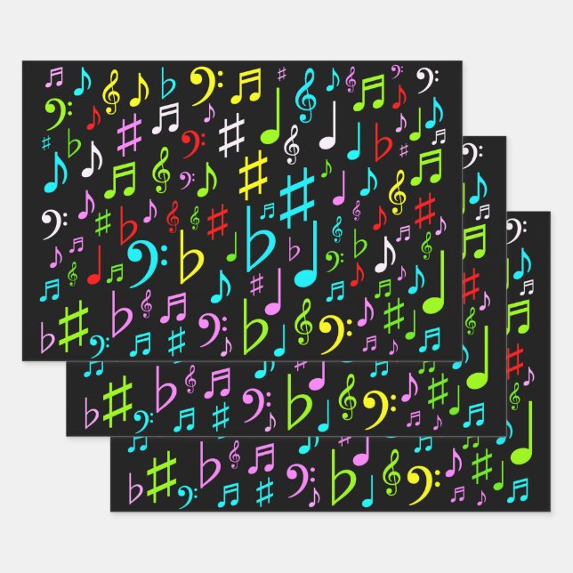 Feuille De Papier Cadeau Motif des notes et symboles musicaux amusants et c (Lot)