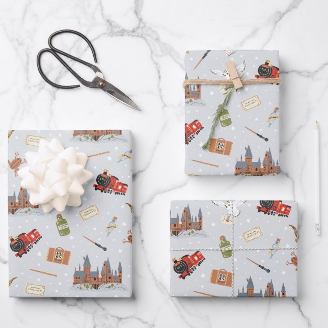 Feuille De Papier Cadeau Motif Dessin Animé Harry Potter Hogwarts (Recto)
