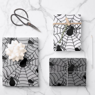 Feuille De Papier Cadeau Motif d'Halloween Black White araignées