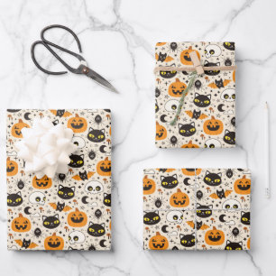 Feuille De Papier Cadeau Motif d'Halloween rétro