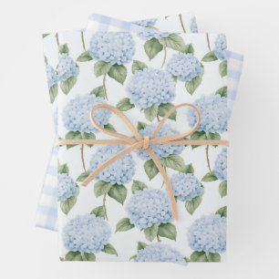 Feuille De Papier Cadeau Motif d'hortensia bleu aquarelle botanique florale