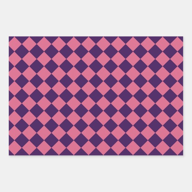 Feuille De Papier Cadeau Motif diamant de Checker rose violet (Devant)