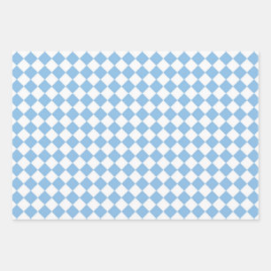 Feuille De Papier Cadeau Motif diamant de damier bleu et blanc