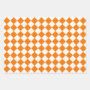 Feuille De Papier Cadeau Motif diamant Orange White Checker