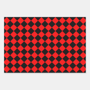 Feuille De Papier Cadeau Motif diamant Red Black Checker