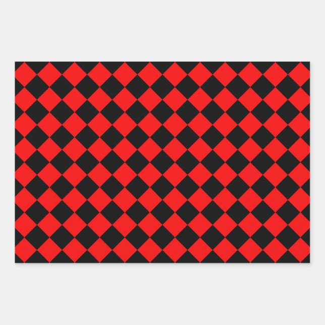 Feuille De Papier Cadeau Motif diamant Red Black Checker (Devant)