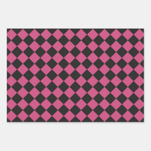 Feuille De Papier Cadeau Motif diamant rose noir Checker