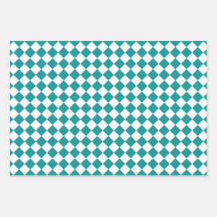 Feuille De Papier Cadeau Motif diamant turquoise blanc Checker