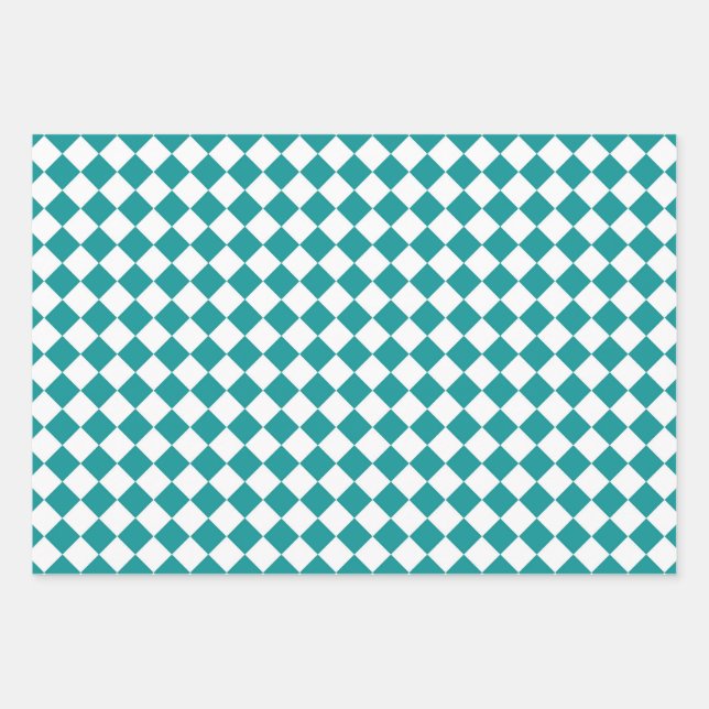 Feuille De Papier Cadeau Motif diamant turquoise blanc Checker (Devant)