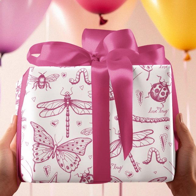 Feuille De Papier Cadeau Motif d'illustration de l'insecte de bogue rose ch (Créateur téléchargé)