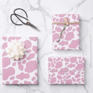 Feuille De Papier Cadeau Motif d'impression esthétique Pastel Rose Cow