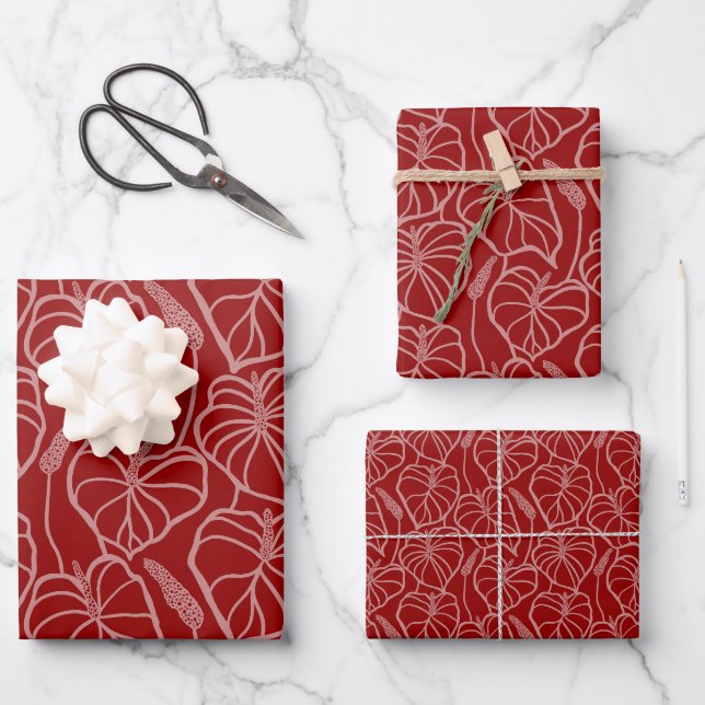 Feuille De Papier Cadeau Motif d'impression moderne d'anthurium hawaïen (Recto)