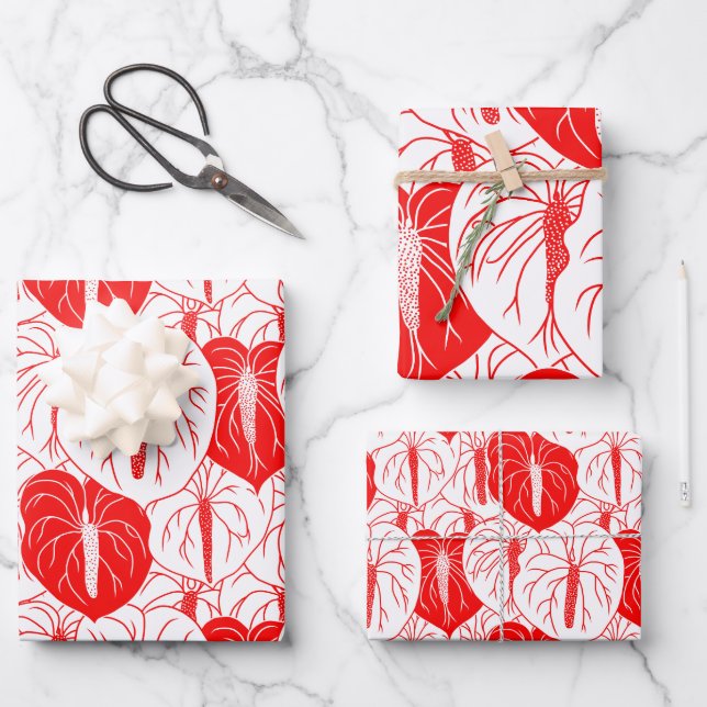 Feuille De Papier Cadeau Motif d'impression moderne Hawaiian Anthurium (Recto)