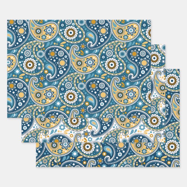 Feuille De Papier Cadeau Motif d'impression Turquoise et Gold Bohemian Pais (Lot)