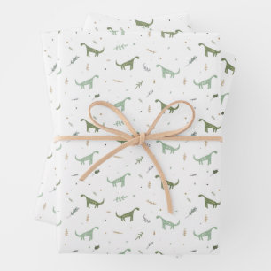 Feuille De Papier Cadeau Motif Dinosaure Vert