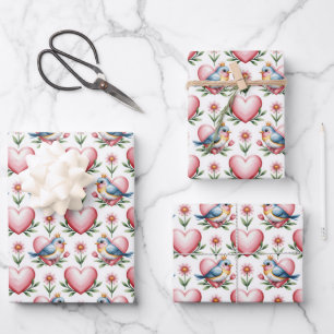 Feuille De Papier Cadeau Motif d'oiseaux d'amour de mariage carrelé