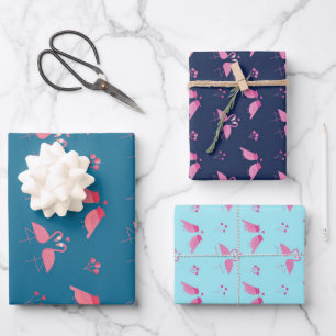 Feuille De Papier Cadeau Motif d'oiseaux d'amour flamant rose pour la Saint