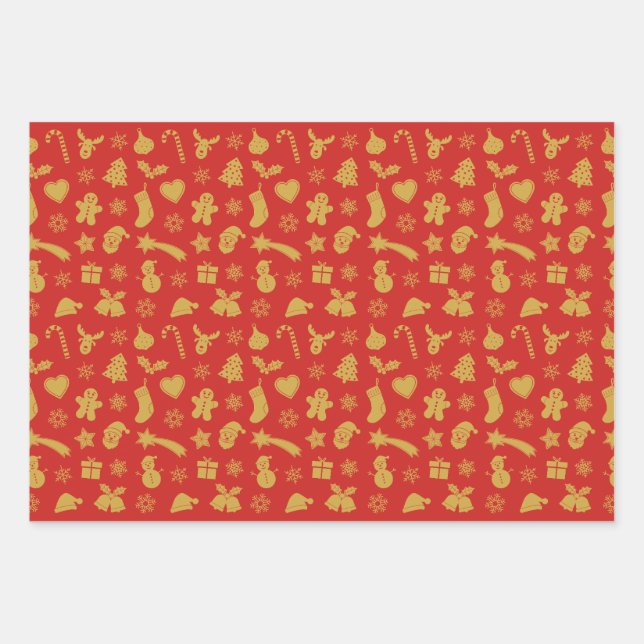 Feuille De Papier Cadeau Motif d'or Noël (Devant)