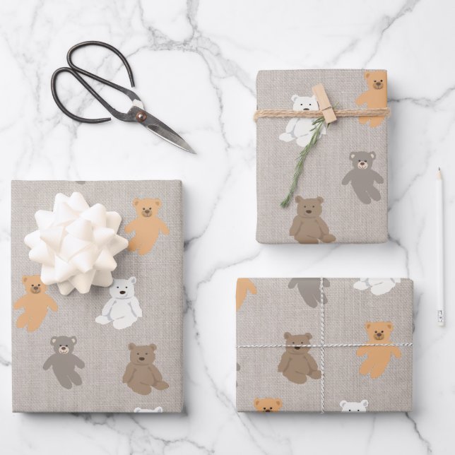 Feuille De Papier Cadeau Motif d'ours mou (Recto)