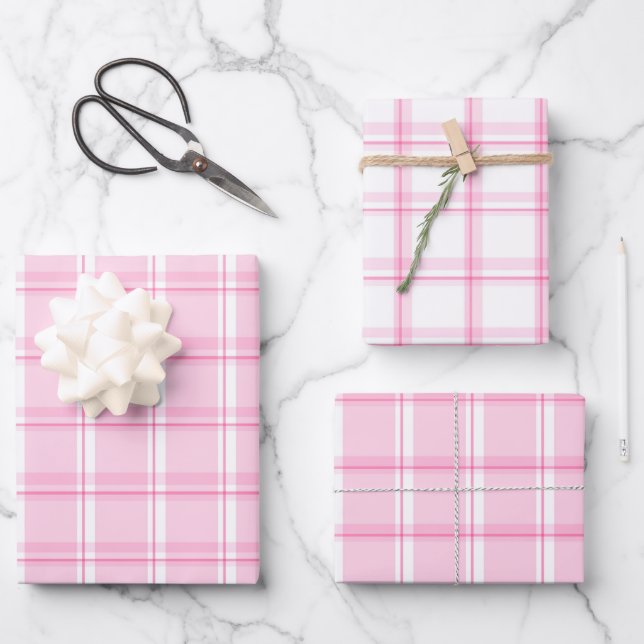 Feuille De Papier Cadeau Motif doux rose et blanc Plaid (Recto)