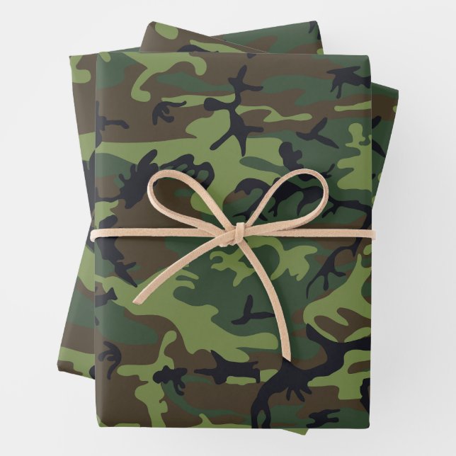 Feuille De Papier Cadeau Motif du Camouflage Vert, Motif militaire, Armée (En situation)