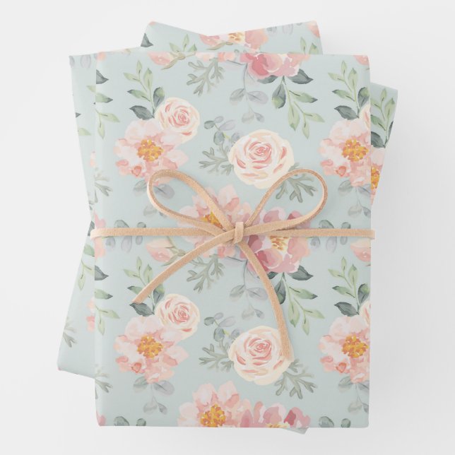 Feuille De Papier Cadeau Motif du jardin rose Rose Rose Pastel (En situation)