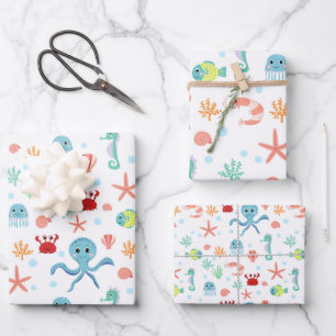 Feuille De Papier Cadeau Motif du monde marin