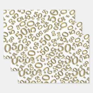 Feuille De Papier Cadeau Motif du numéro d'or et de blanc du 50e anniversa