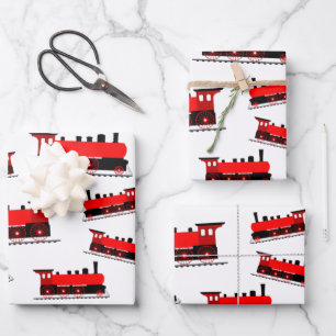 Feuille De Papier Cadeau Motif du train à vapeur rouge