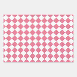 Feuille De Papier Cadeau Motif du vérificateur de diamants rose blanc