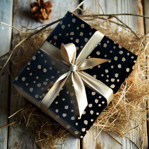 Feuille De Papier Cadeau Motif élégant de taches noires et or faux 