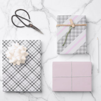 Feuille De Papier Cadeau Motif élégant tartan gris blanc blush 