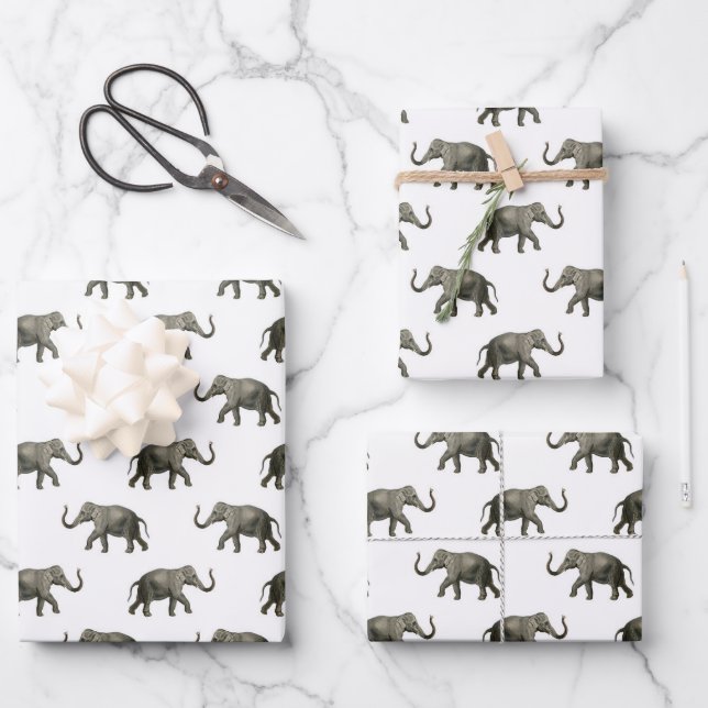 Feuille De Papier Cadeau Motif éléphant vintage (Recto)