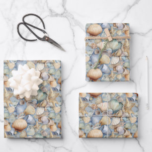 Feuille De Papier Cadeau motif en carrelage de fête de jolis coquillages