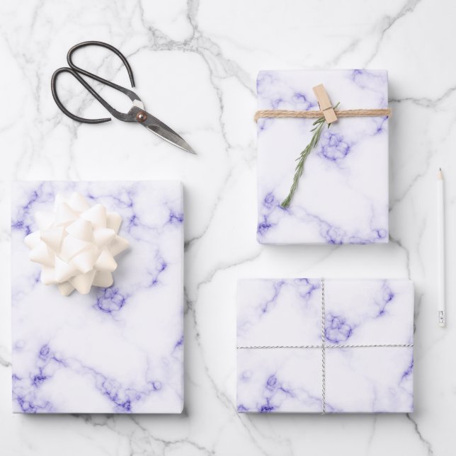 Feuille De Papier Cadeau Motif en marbre blanc violet élégant (Recto)