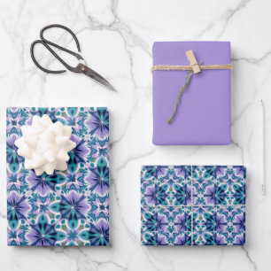 Feuille De Papier Cadeau Motif en mousse de mer vert, violet, jade et carre